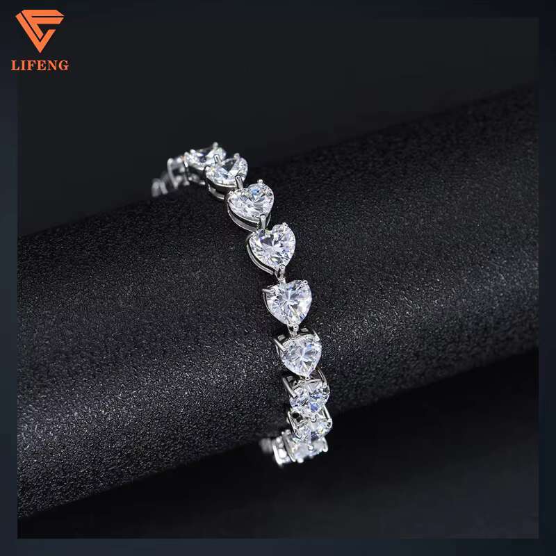 Women Heart Shape 7x7mm VVS Moissanite Diamond Bracelet Tennis Link Chain Bangle 925 Sterling Silver Heart Bracelet