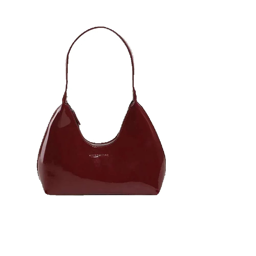 New Free Shipping Designer Bag Womens Patented Leather Shoulder Vintage Wine Red Handbag Chic Homeless Bag High-quality Fashionable Armrest Wallet 2