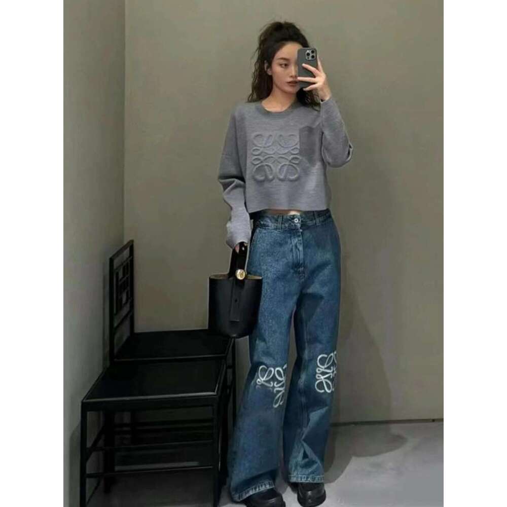 Women's jeans Women's Wear South Oil High Waist Straight Tube Wide Leg Jeans Women's Classic Pattern Embroidery 25 Niche Design Trendy 