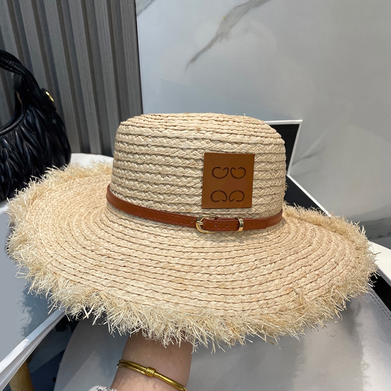 Woven Wide Brim Hats Vintage Belt Design Caps Women Summer Bucket Straw Hat Couples Holiday Gift