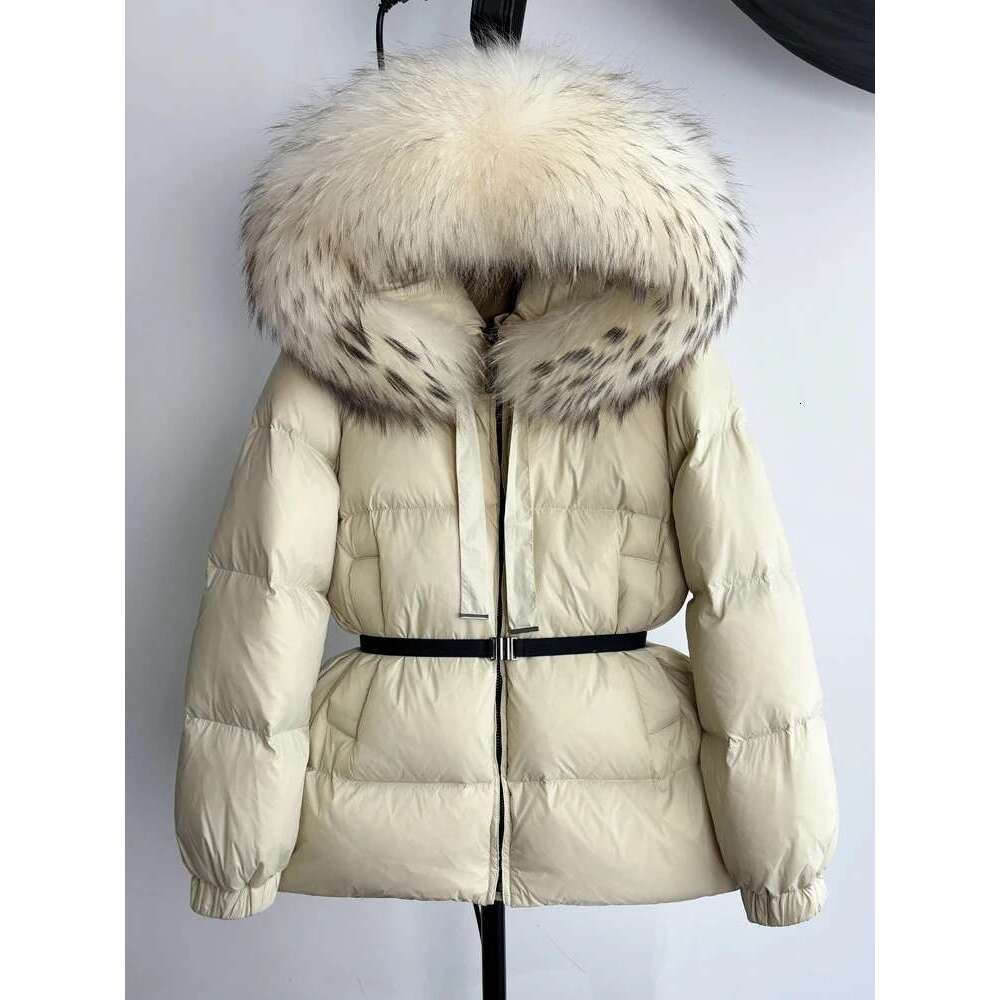 Janveny Huge Real Raccoon Fur Hooded 2024 Short Puffer Jacket Women 90% Duck Down Coat Winter Female Feather Parkas Waterproof