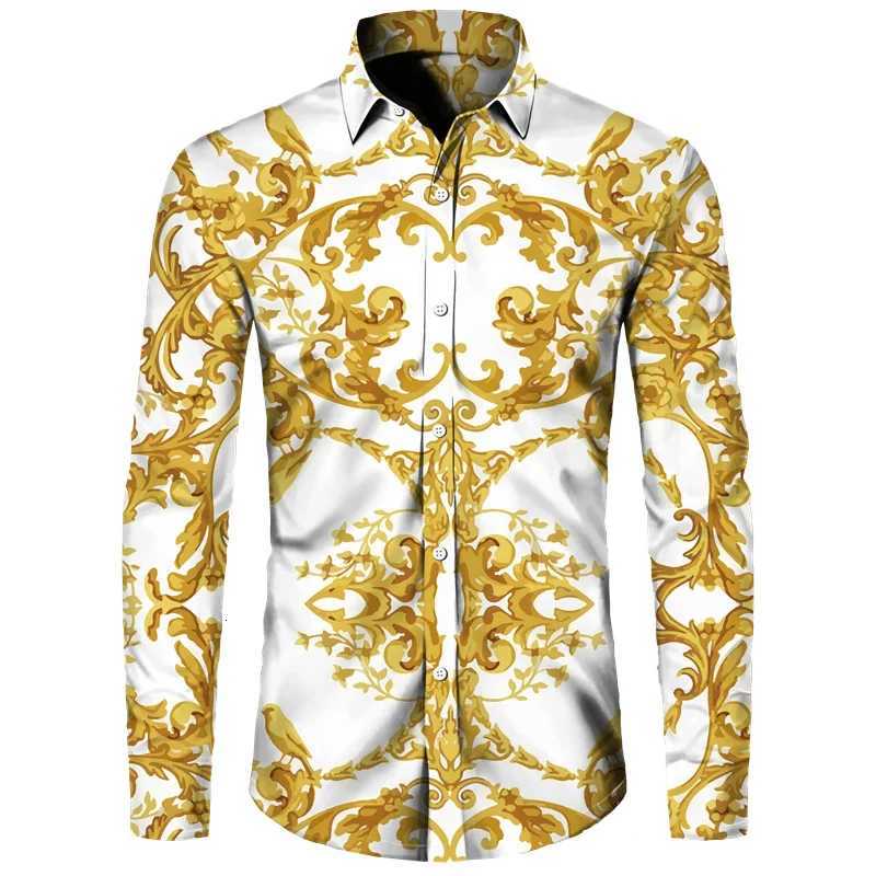 2024 Mens Gold Printed Long Sleeve Shirt Mens Casual All-match Fashion Street Mens Shirt Lapel Single-breasted Long Sleeve K251110
