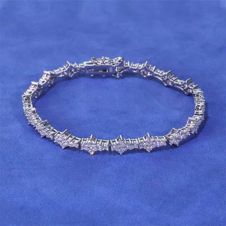 S925 Silver Moissanite Tennis Chain Bracelet Trendy Hip Hop Jewelry Accessory for Men