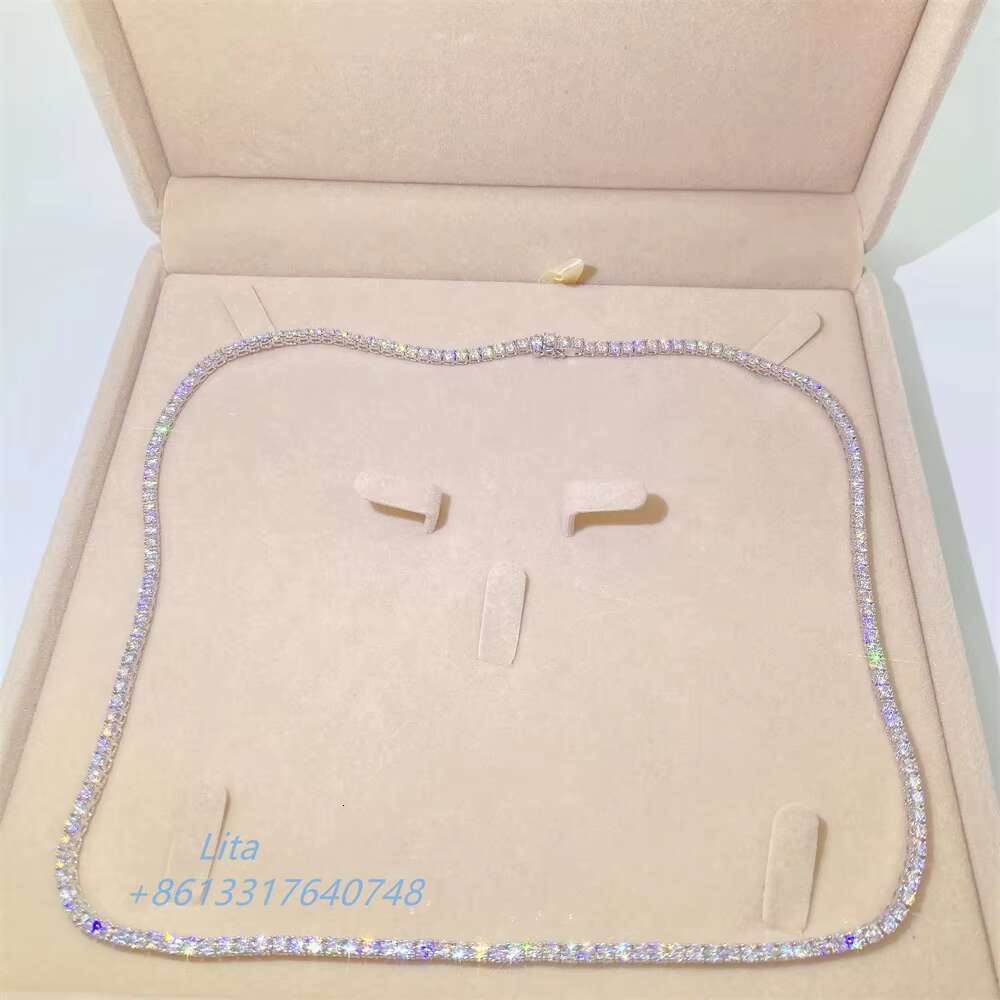 Custom High Quality Iced Out Bling Pass Diamond test 10k White Gold 3mm Moiassanite Diamond Tennis Chain Necklace