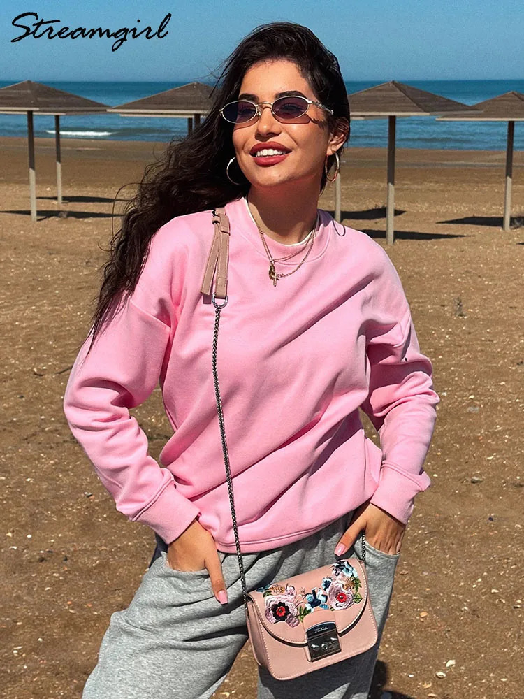 White Oversized Crewneck Sweatshirts Women Autumn Comfort Colors Pink Mom Sweatshirt Yellow Cotton Fall Sweatshirt For Women 251105