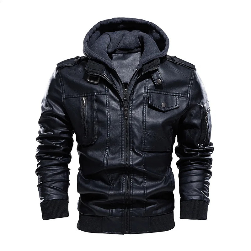 Winter Mens Leather Jacket Highquality Plush Thick Men Motorcycle Street Fashion Hooded Coats Clothing 3XL 251103
