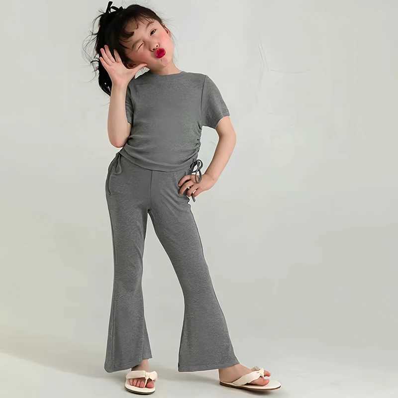 Girls clothing set summer set childrens short sleeved T-shirt top+pants set cute childrens pants casual clothing set 3-9TXJ250410