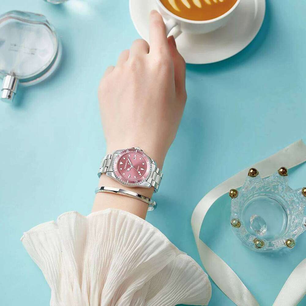 REBIRTH Original Fashion Business Stainless Steel Strap Automatic Date Waterproof Women's Watch