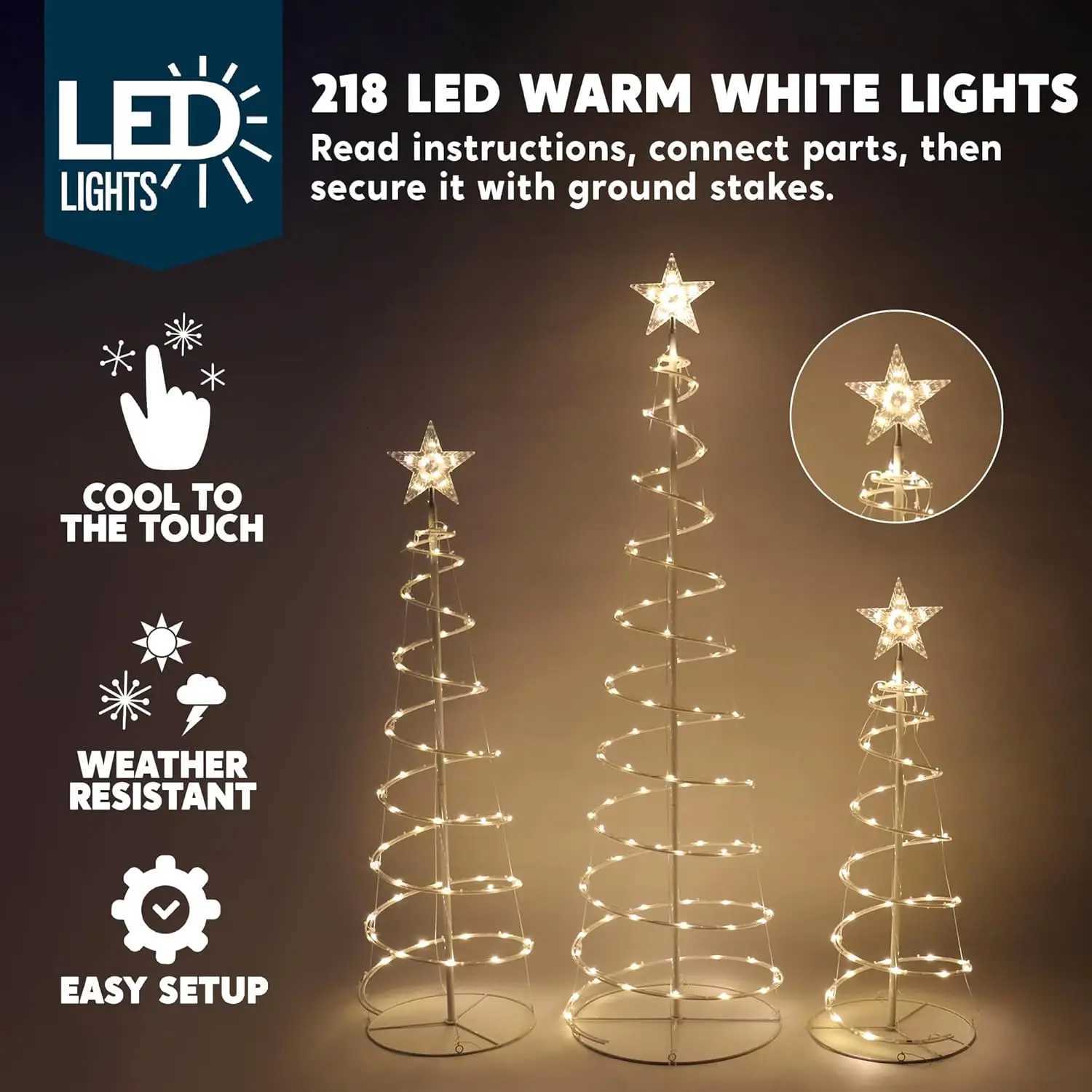 Christmas JOYFY 3 Pack Spiral Christmas Tree Lights 218 LED Outdoor Lighted Tree for Christmas Decorations Yard Xmas Eve Night Dcor Y251111