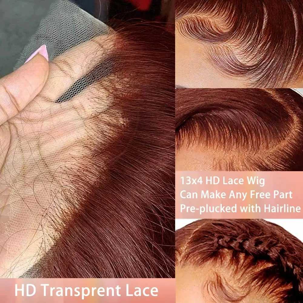 Copper Red Layered Cut Lace Front Wigs Reddish Brown Straight Lace Frontal Wig Layered Glueless Wigs Synthetic Butterfly HaircutT251111
