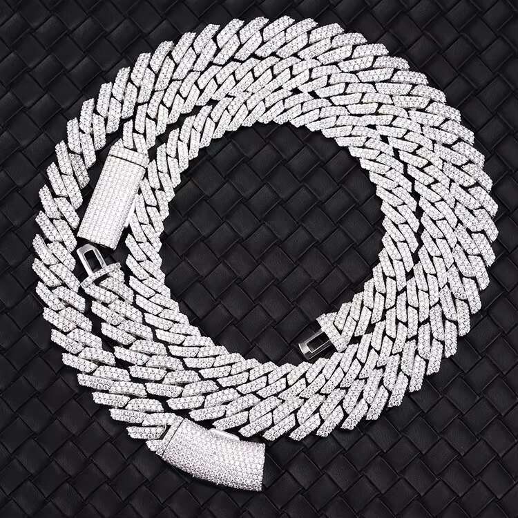 Custom 10mm 12mm 14mm 2rows Cuban Link Chain S925 Silver Vvs Moissanite Passed Diamond test GRA Certificate Hip Hop Necklace