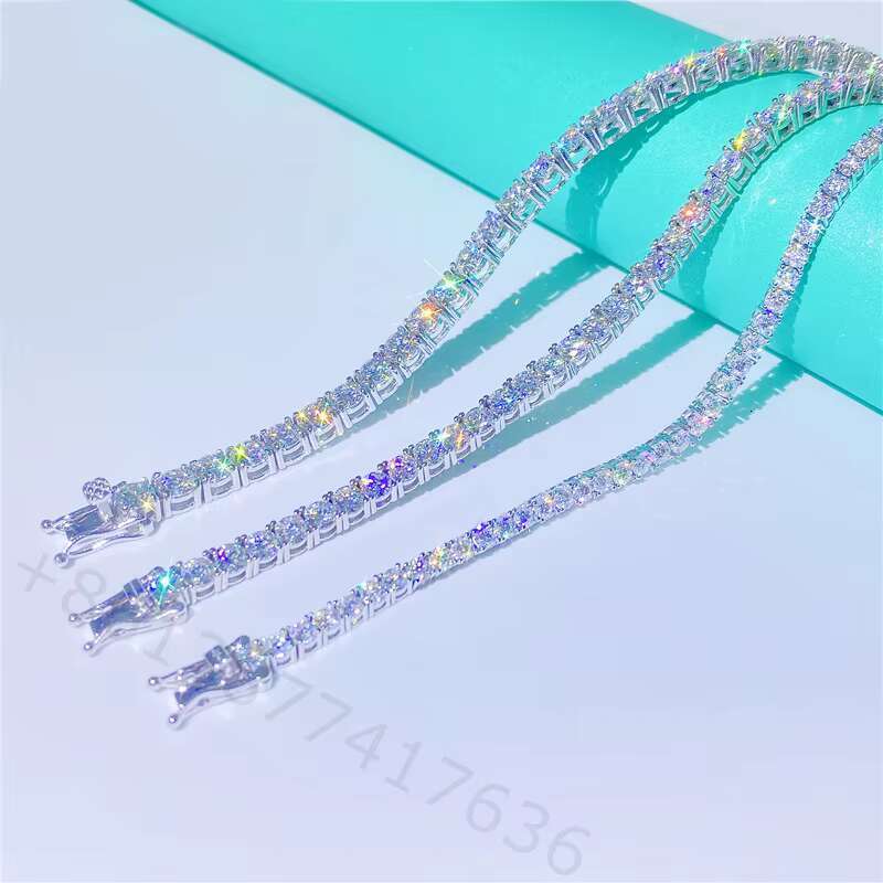 Top Selling 925 Sterling Silver 3mm 4mm 5mm VVS Lab Diamonds Tennis Necklace Moissanite Tennis Chain