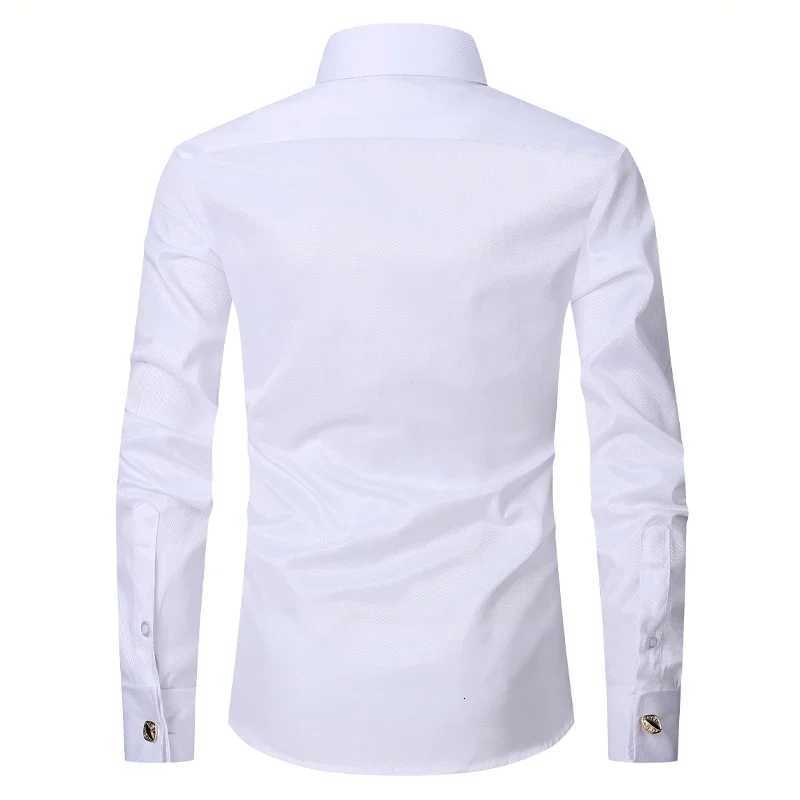 2024 Men French Cuff Dress Shirt Cufflinks New White Long Sleeve Casual Buttons Male Brand Shirts Regular Fit Clothes K251110