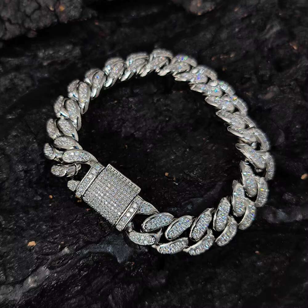 Hip Hop Link Chain S925 Sterling Silver Bracelet Iced Out Cuban Bracelet for Men VVS Mossanite Bracelet