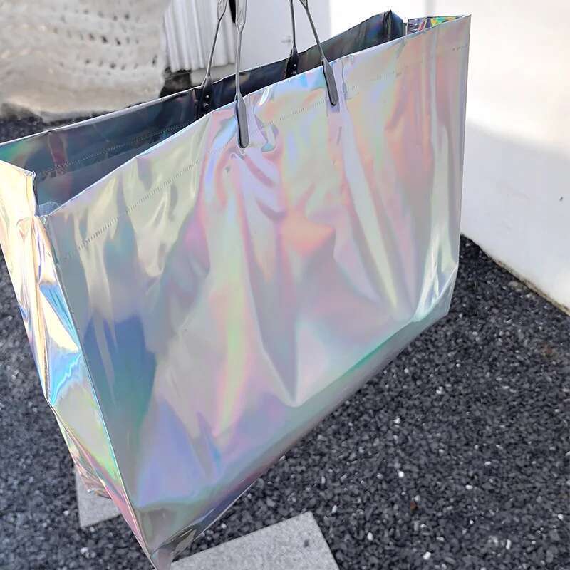 30Pcshigh-End Color Laser Handbag Sier Shopping Clothing Gift Shop Packaging Bag Waterproof Wedding Party Custom