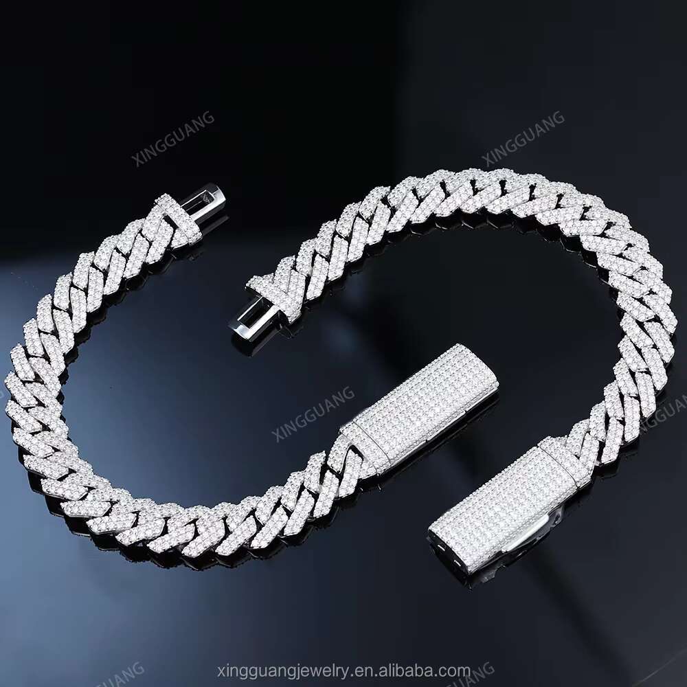 In Stock Fine Jerelry 925 Sterling Silver VVS Moissanite Diamond Iced Out Cuban Link Chain 8-15MM Cuban Bracelet for Men Women