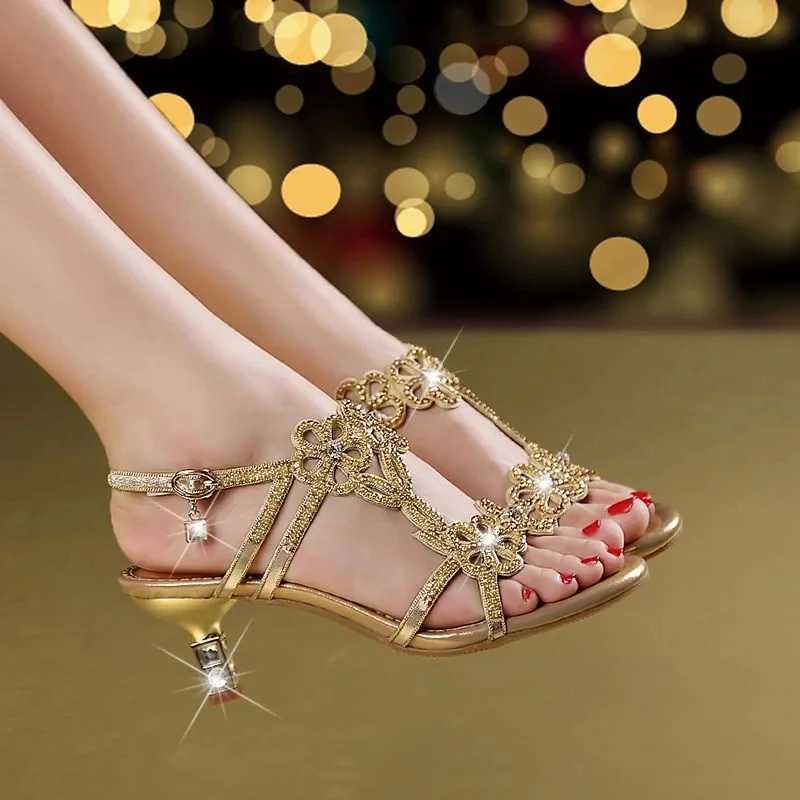 New Summer Sandals Womens Leather Rhine Hollow Diamd Roman Open High Heel Fishmouth SandalsXJ250410