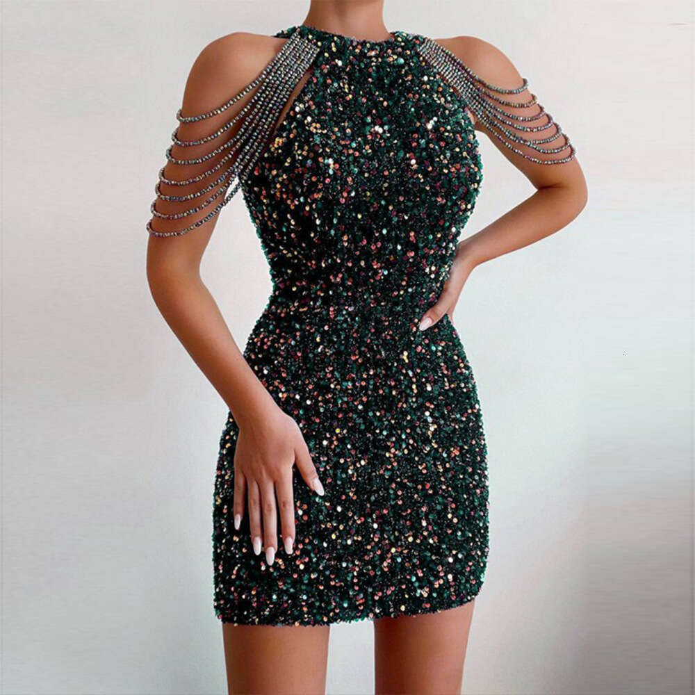 2025 Spring Summer New Fashion Halter SEXY DRESSES FOR WOMEN Crystal Tassel Bodycon Sequin Night club maxi dress Evening Gown