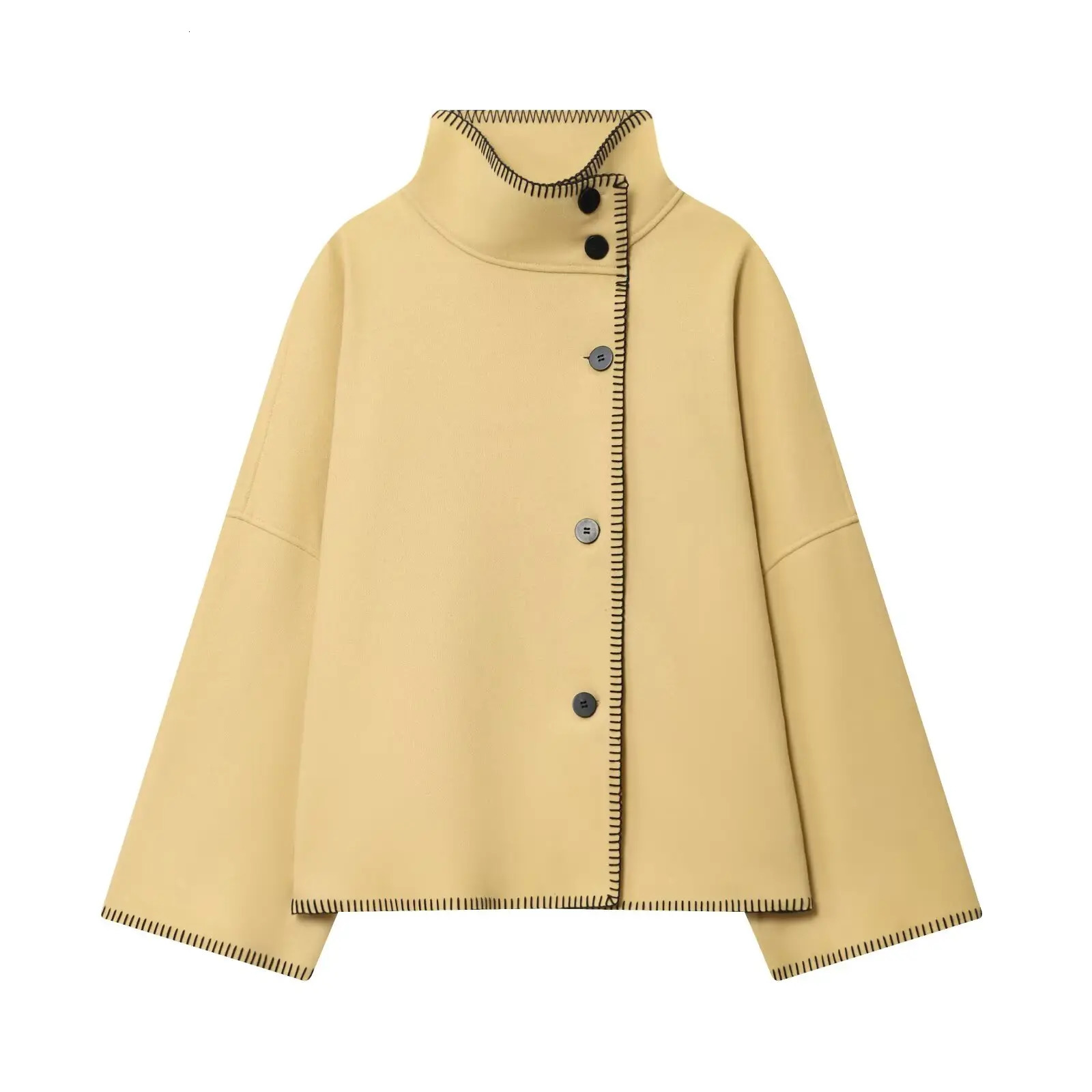 BSAY autumn womens clothing 2025 product French asymmetrical hem high collar single breasted long sleeved jacket 251105