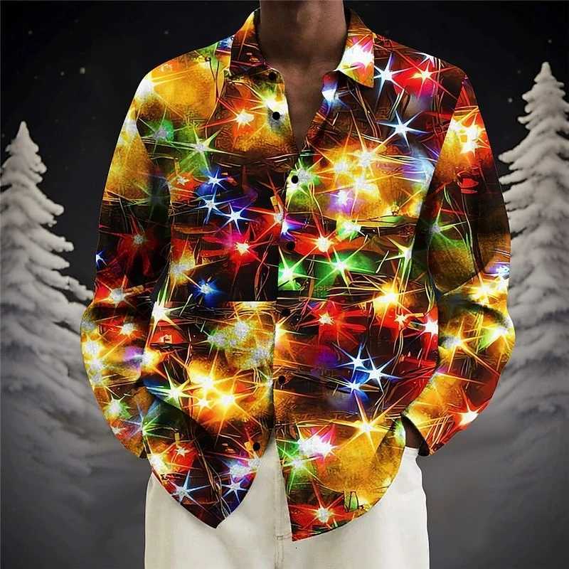 Color Flashing Lights Shirt Mens Clothing 3D Print Colorful Graphic Long Sleeve Lapel Button Shirts Fashion Music Party T Shirt K251110