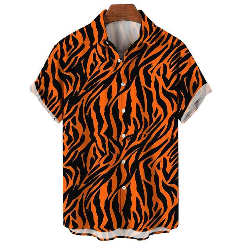 Casual Shirts Men 2023 Short Sleeve Tops Loose Clothing Tiger Printed Trendy Streetwear Harajuku Fashion For Men Hawaiian Shirts K251110