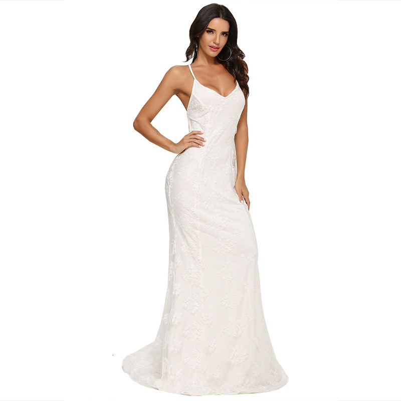 Women's Sexy Strap V-Neck Large Tail Wedding Dress