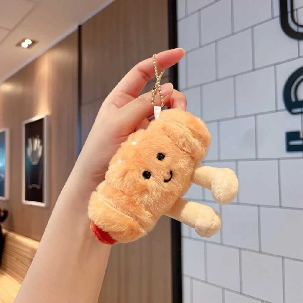 Simulated bread plush pendant toy cow horn cheese filled plush doll keychain fluffy soft bag charm birthday gift W250411