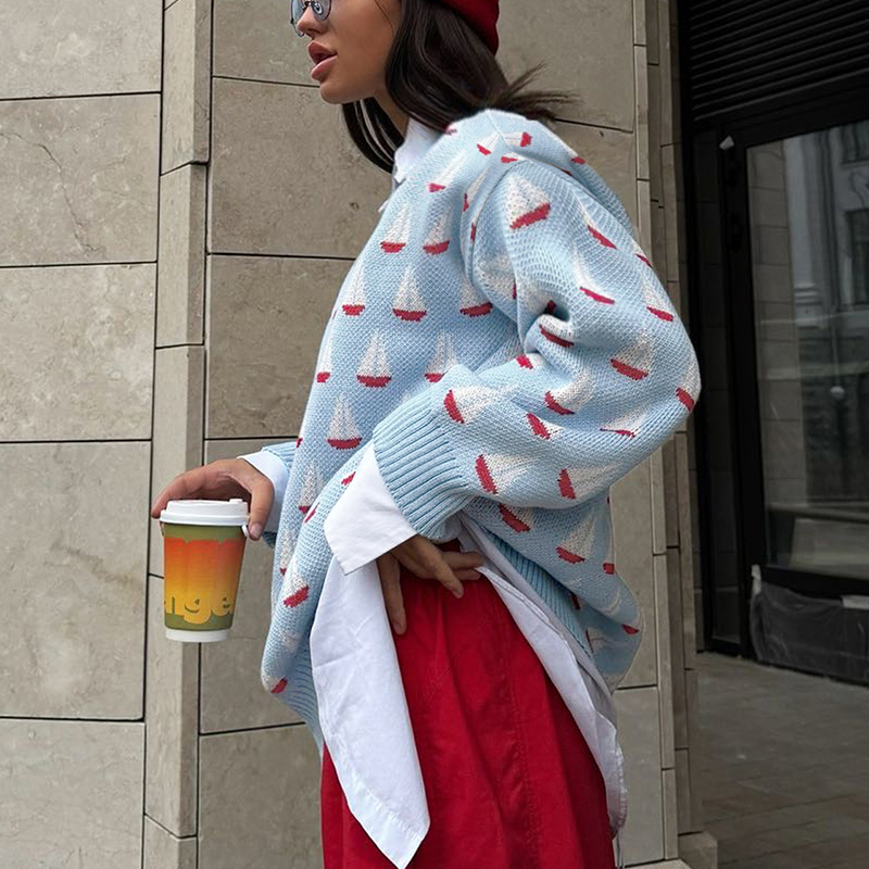 Women's color clashing pullover sweater fall and winter casual style, street style sweater, fashionable and versatile hot women's clothing, 