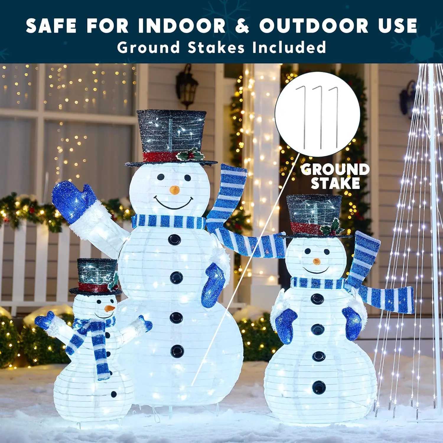 Christmas JOYFY 3 Pcs 3D Christmas Collapsible Snowman Yard Light 270 Pre-Lit LED Cool White Light for Indoor Outdoor Garden Holiday Dcor Y251111