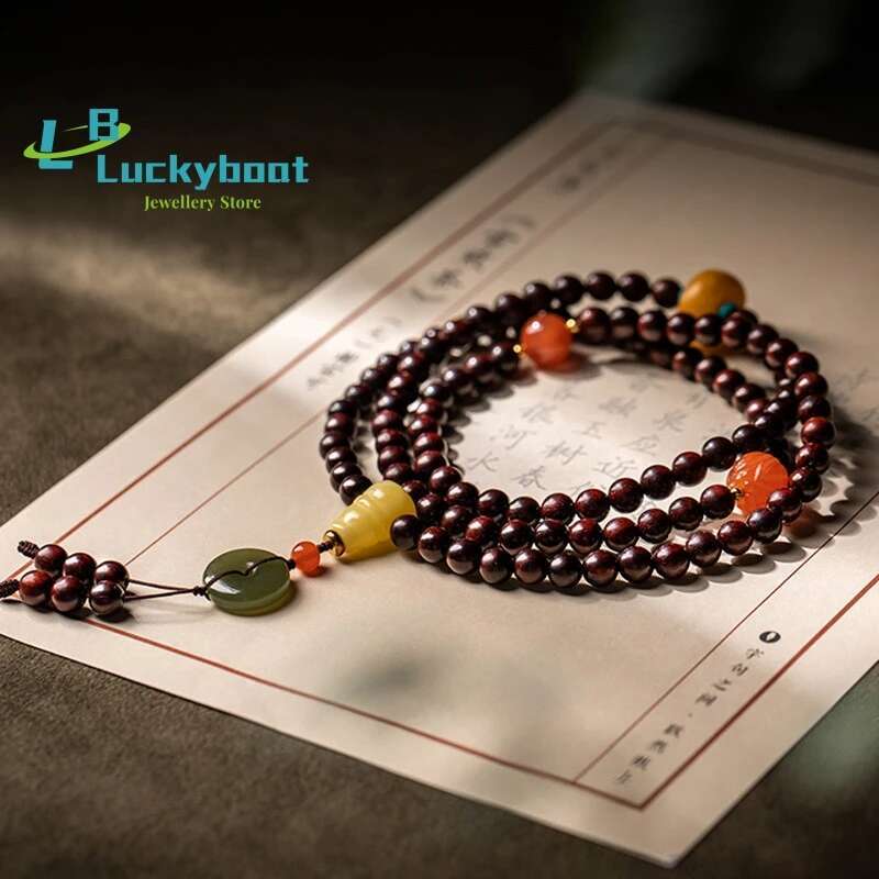 Little Leaf Rosewood 6mm108 Buddhist Bead Bracelets Diy Women's Multi -Circle Bracelet Retro Jewelry Simple Atmosphere