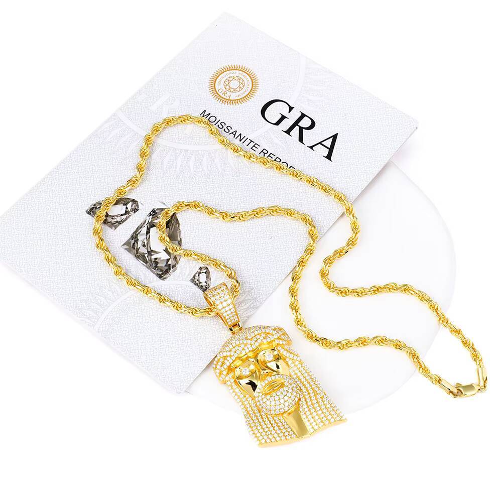 Custom 925 Silver Jewelry Hip Hop Ice Out Moissanite Diamond GRA Cuban Tennis Necklace Chain Moissanite Large Jesus Pendant