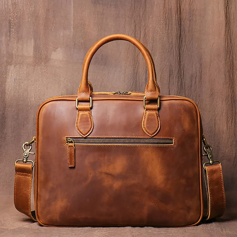 Vintage mens leather briefcase high-quality cross body bag business brown handbag messenger bag mens notebook bag 250410