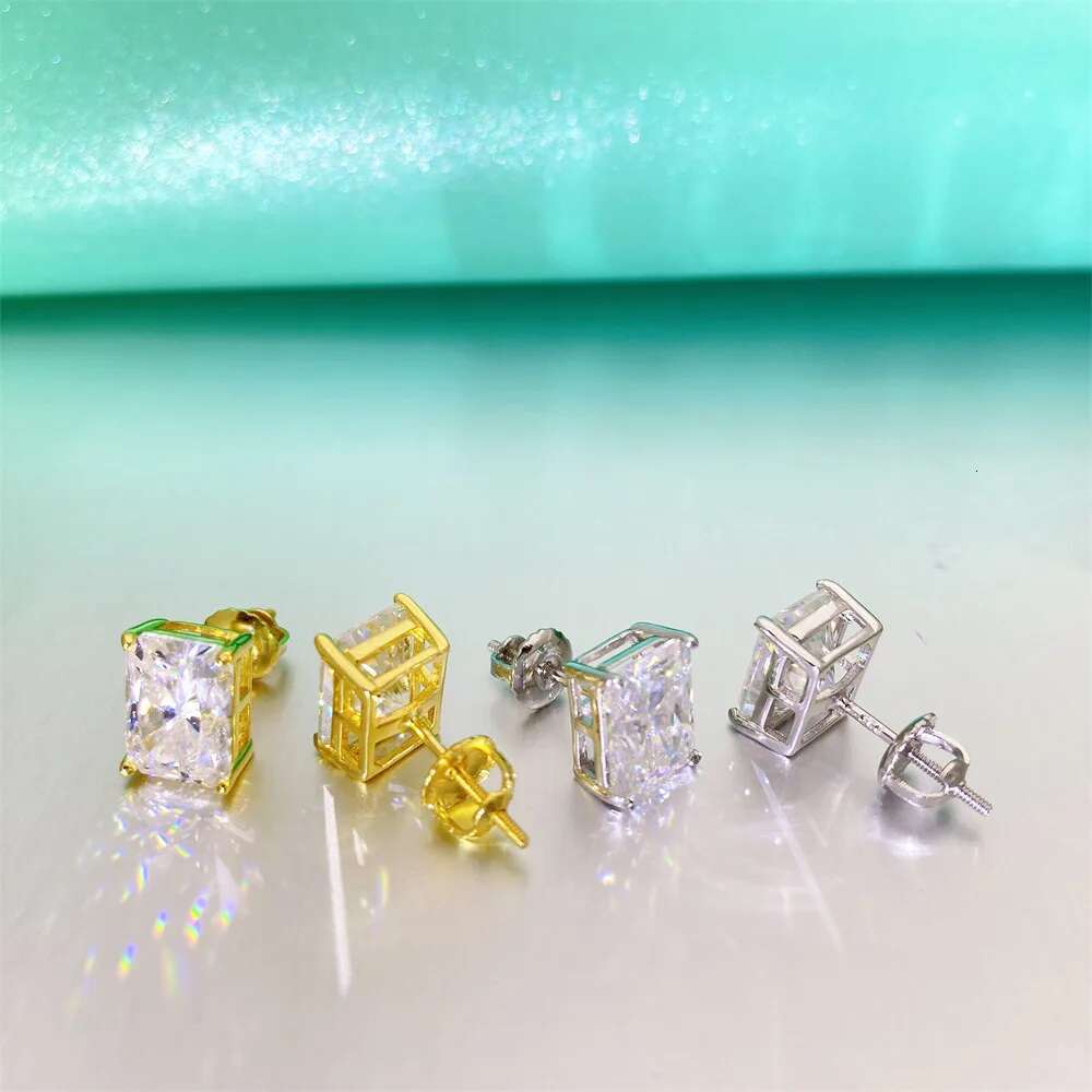 0.8-5CT Emerald Cut Moissanite Sparkling Hip-hop Screw Stud Earrings S925 Silver Earrings Top Quality Jewelry for Women Men