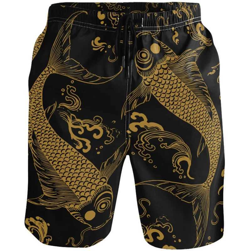 Retro Chinese Carpet Dragon 3D Printed Beach Shorts Street Shorts Mens Summer Loose Swimming Shorts Quick Drying Board ShortsW250410
