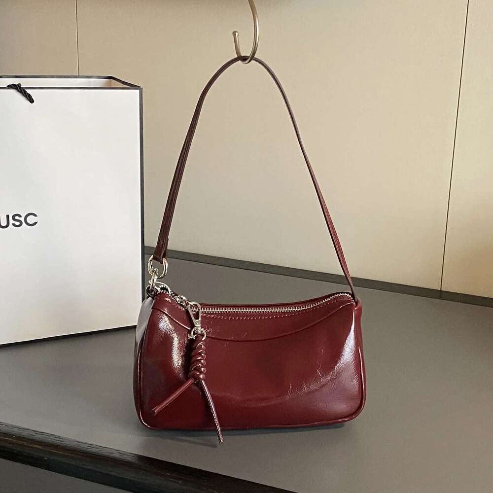 Oil Wax Cowhide Shiny Leather Single Shoulder Women's Handbag, Fashionable Lightweight Practical Dumpg Bag For Ladies