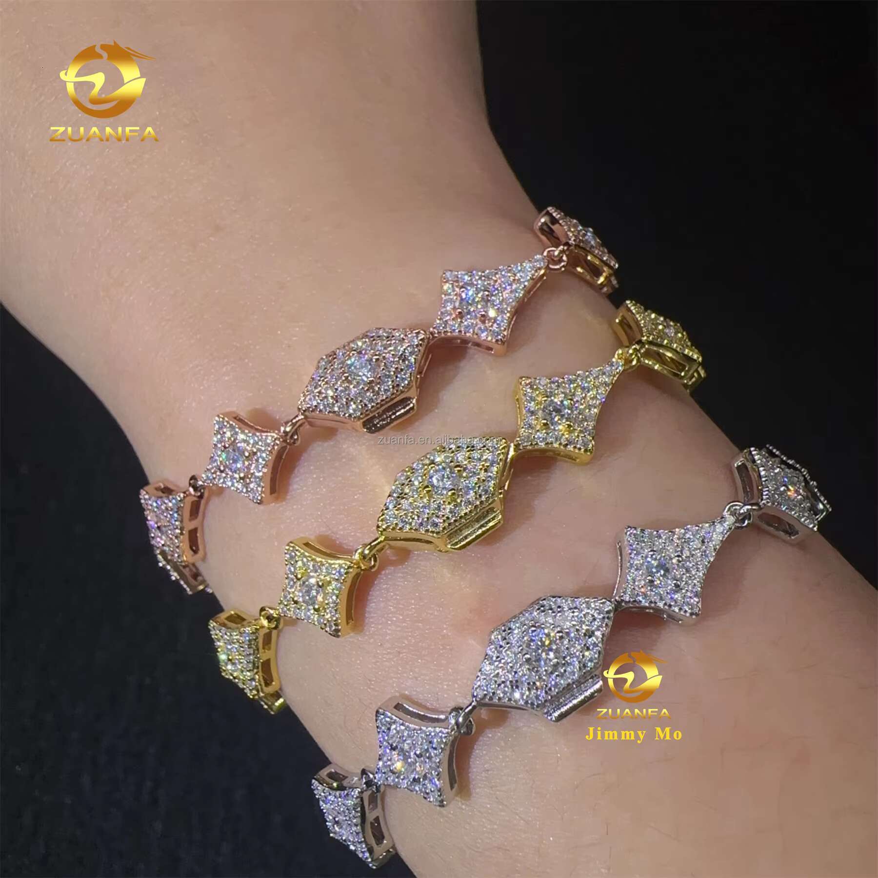 New Arrivals Bulk Stock Elegant Style S925 Silver Iced Out Hip Hop Fire Jewelry Moissanite Diamond Tennis Chain Bracelet Women