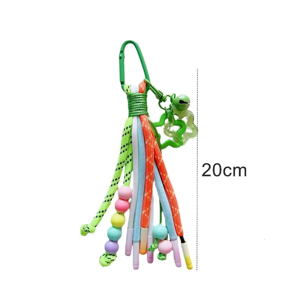 Y2K Braided Rope Keychain Handmade Creative Acrylic Striped Webbing Keychain Colorful Long Tassel Bag Charms Bag Accessories 251110
