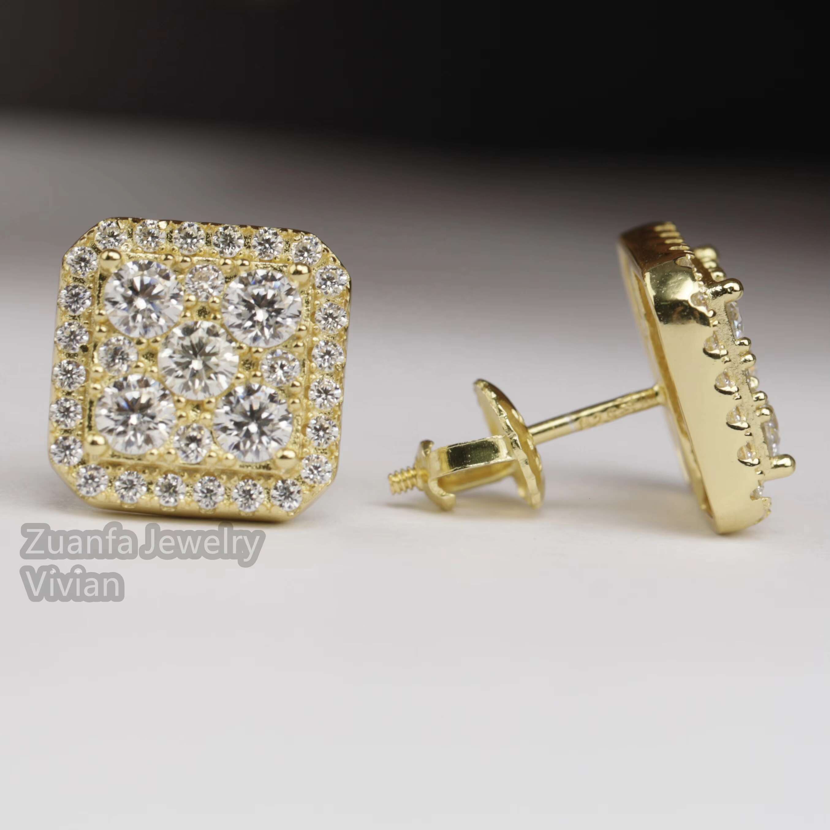 Iced Out Moissanite Diamond Earrings Men Hip Hop Jewelry Trendy 2021 Square 925 Silver Stud Earrings