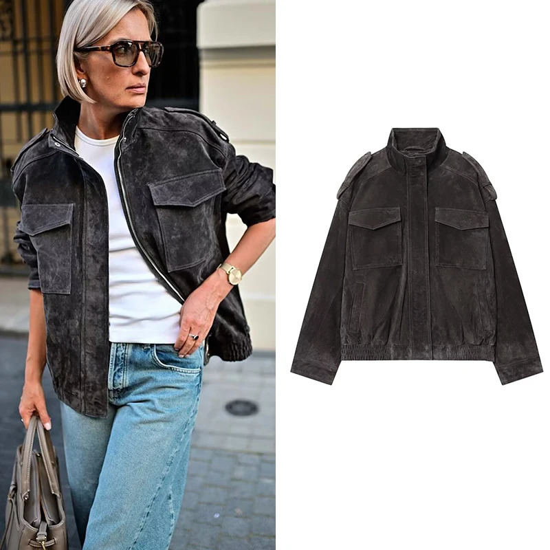 TFMLN 2025 Women Winter Thicken Jackets Fashion Suede Pockets Jacket Streetwear Leisure Pocket Zipper Oversized Jackets 251105