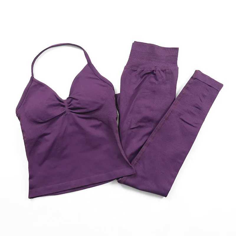 Impact seamless yoga set womens fitness Pilates clothing set womens Scrunch Bum gym leg and pad hanger vest exercise setW250411