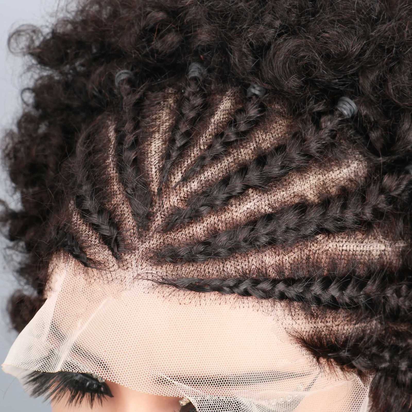 Braided Wigs for Black Women Human Hair Afro Puff Lace Frontal Hair Wigs Afro KinkyCurly Human Hair 13x4 Lace Front Pre BraidedT251111