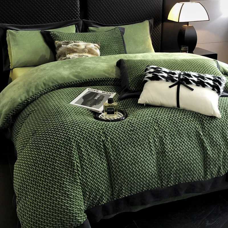 4Pcs Winter Thickened Milk Velvet Jacquard Bedding Set Queen King Size Fluffy Duvet Cover Set Flat/Fitted Bed Sheet cases H251111