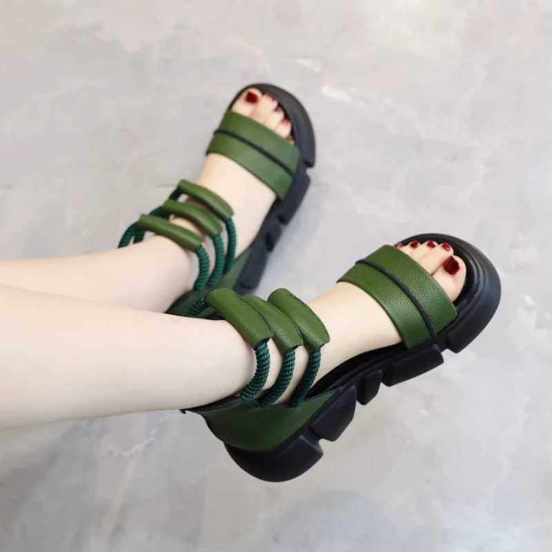 Thick Heel Womens Sandals Womens New Hollow Open Toe Fi Casual Sandals Womens Designer Flat Roman Shoes Summer 2025XJ250410