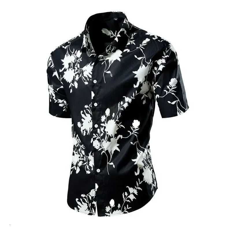 Green Mens Printed Short Sleeve Shirt Summer Beach Casual Shirts Single Breasted Lapel Camisa Chemise Size M-8XL K251110
