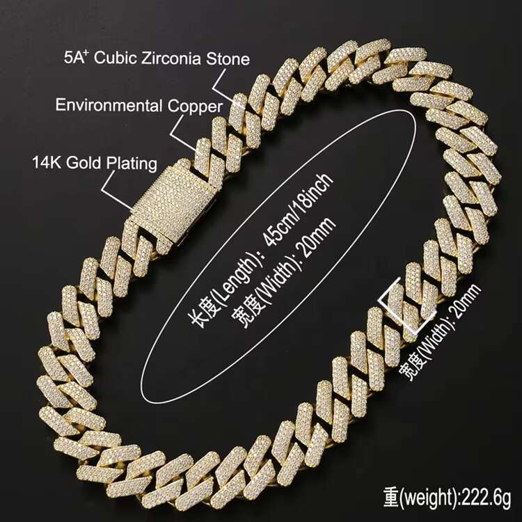 Wholesale Custom Jewelry 20 MM Iced Out Necklace Miami Moissanite Cuban k Chain