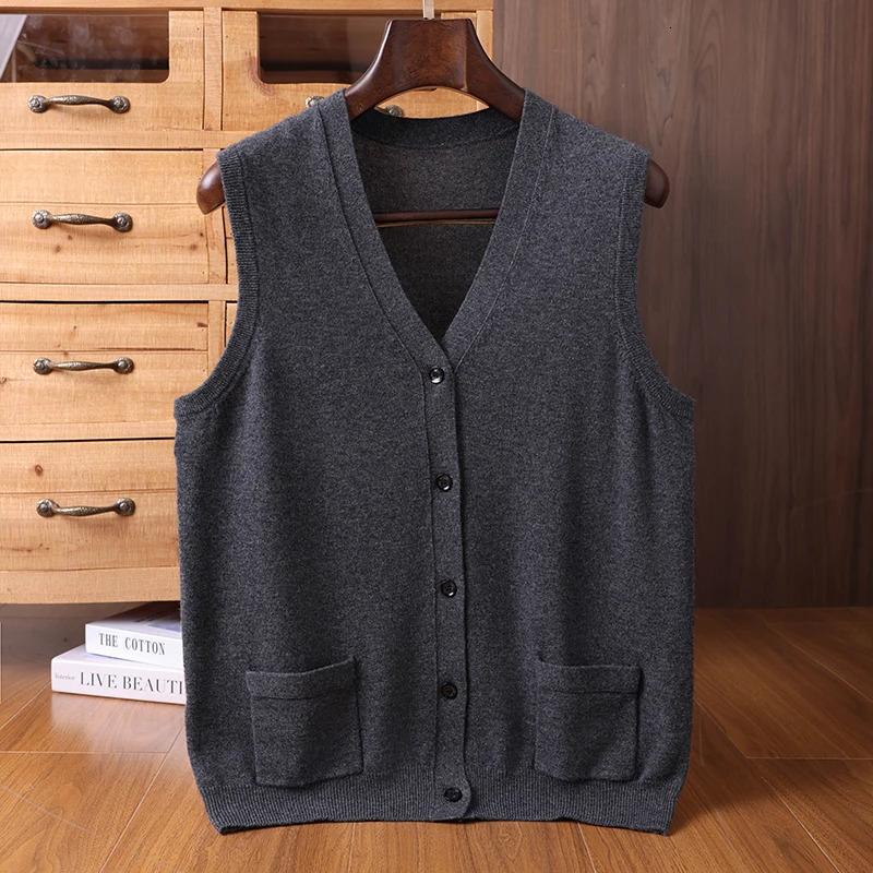 SoftCash Mens 100 Cashmere Sleeveless VNeck Vest Classic Business Sweater Autumn Winter Casual Fashion Knit Soft Tops 251104