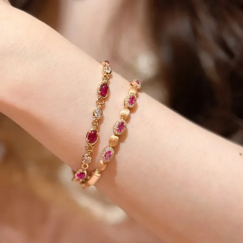 Creative inlaid ruby bracelet suitable for women exquisite high-quality smooth fashionable oval brush bracelet wedding jewelry 250409