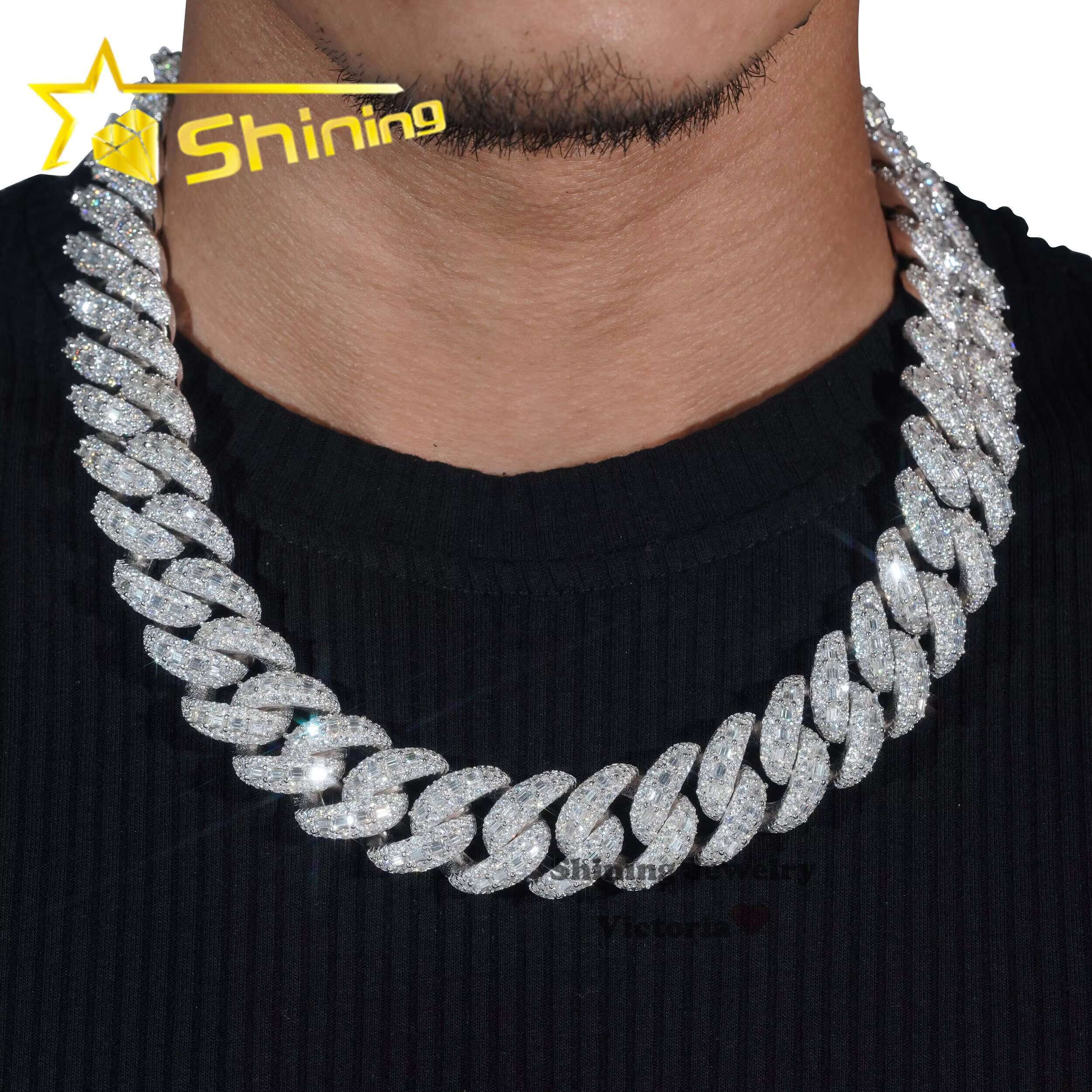 22MM S925 Solid Silver Iced Out Hip Hop Jewelry Moissanite Diamond VVS Miami Cuban Link Chain Mosaic Cuban Chain