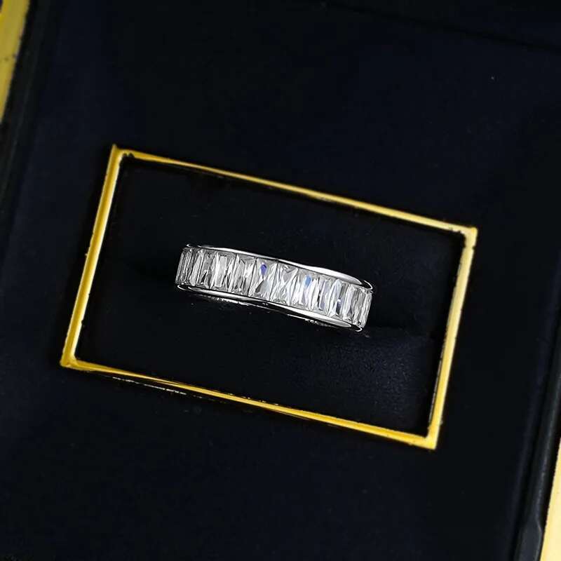 Rulalei Eternity Elegant Wedding Rings Pure 925 Sterling Silver Princess Cut White 7A Zircon CZ Diamond Party Fashion jewelry