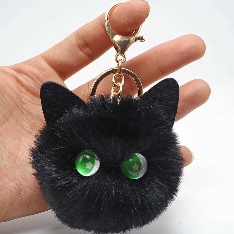 Cute Black Cat Keychain Plush Cartoon White Cat Toy Pendant Keychain Female Girl Children Gift Decoration W250411